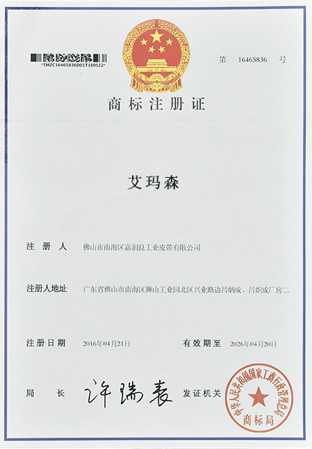 艾瑪森商標(biāo)注冊(cè)證(一) 艾瑪森商標(biāo)注冊(cè)證(一)